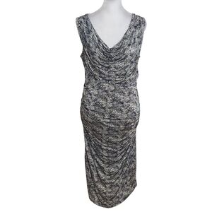 MNG Mango Black Leopard Print Ruched Draped Neck Bodycon Dress Size Medium